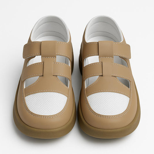 Leather & Mesh Cut-Out Comfort Sandals – Casual Lightweight Design