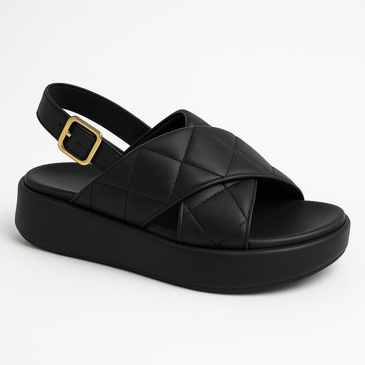 Quilted Cross-Strap Platform Sandals – Premium Comfort & Adjustable Fit