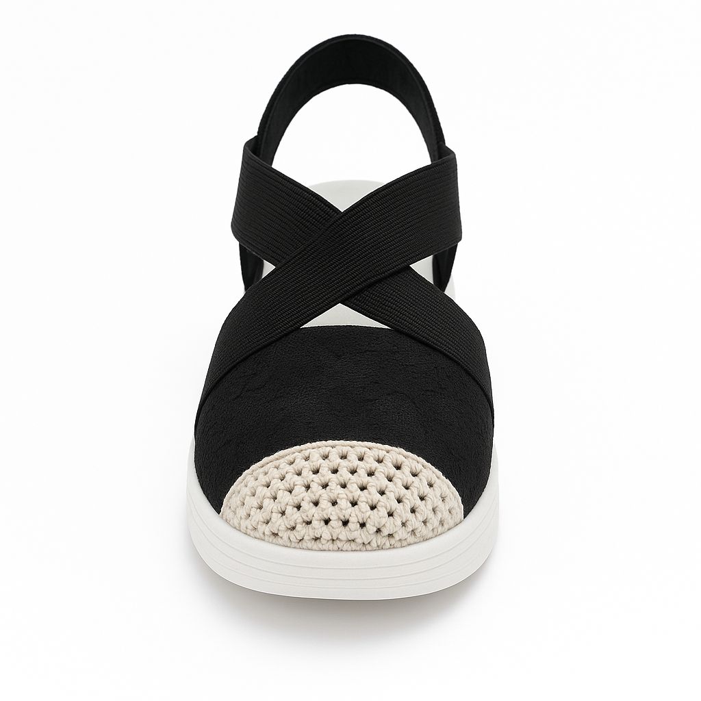 Women’s Comfort Wedge Sandals with Elastic Cross Straps – Breathable Crochet Toe, Lightweight Slip-On Design, Soft Cushion Footbed – Everyday Casual Walking Shoes