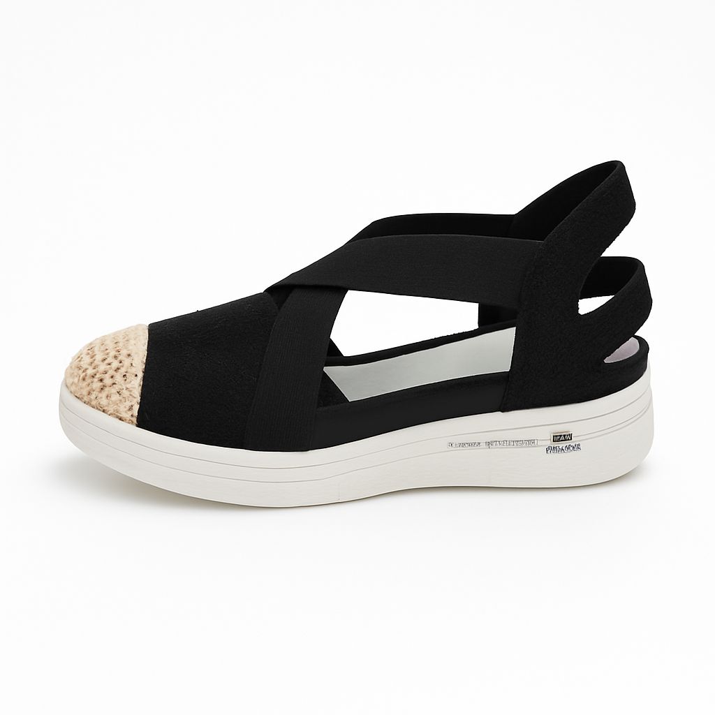 Women’s Comfort Wedge Sandals with Elastic Cross Straps – Breathable Crochet Toe, Lightweight Slip-On Design, Soft Cushion Footbed – Everyday Casual Walking Shoes